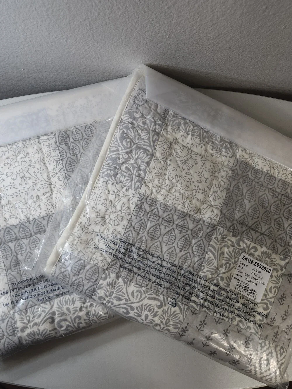 NEW Pair (2) Lands' End Quilted Pillow Shams - Gray Ombre Patchwork - NIP